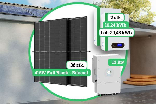 15 kWh Solcelleanlæg med 20,48 kWh batteriløsning